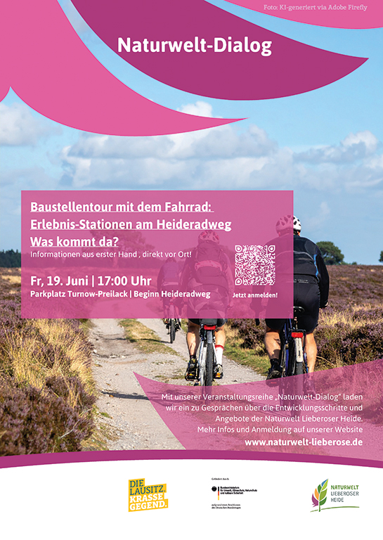 Zu sehen ist das Ankündigungsplakat zur Baustellentour entlang des Heideradweg.