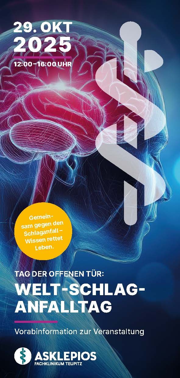 Zu sehen ist der Ankündigungsflyer zum Tag der offenen Tür: Welt-Schlaganfalltag.