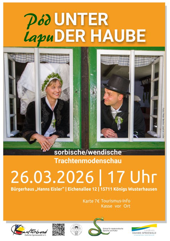 Zu sehen ist das Ankündigungsplakat zur Trachtenschau 'Unter der Haube'.