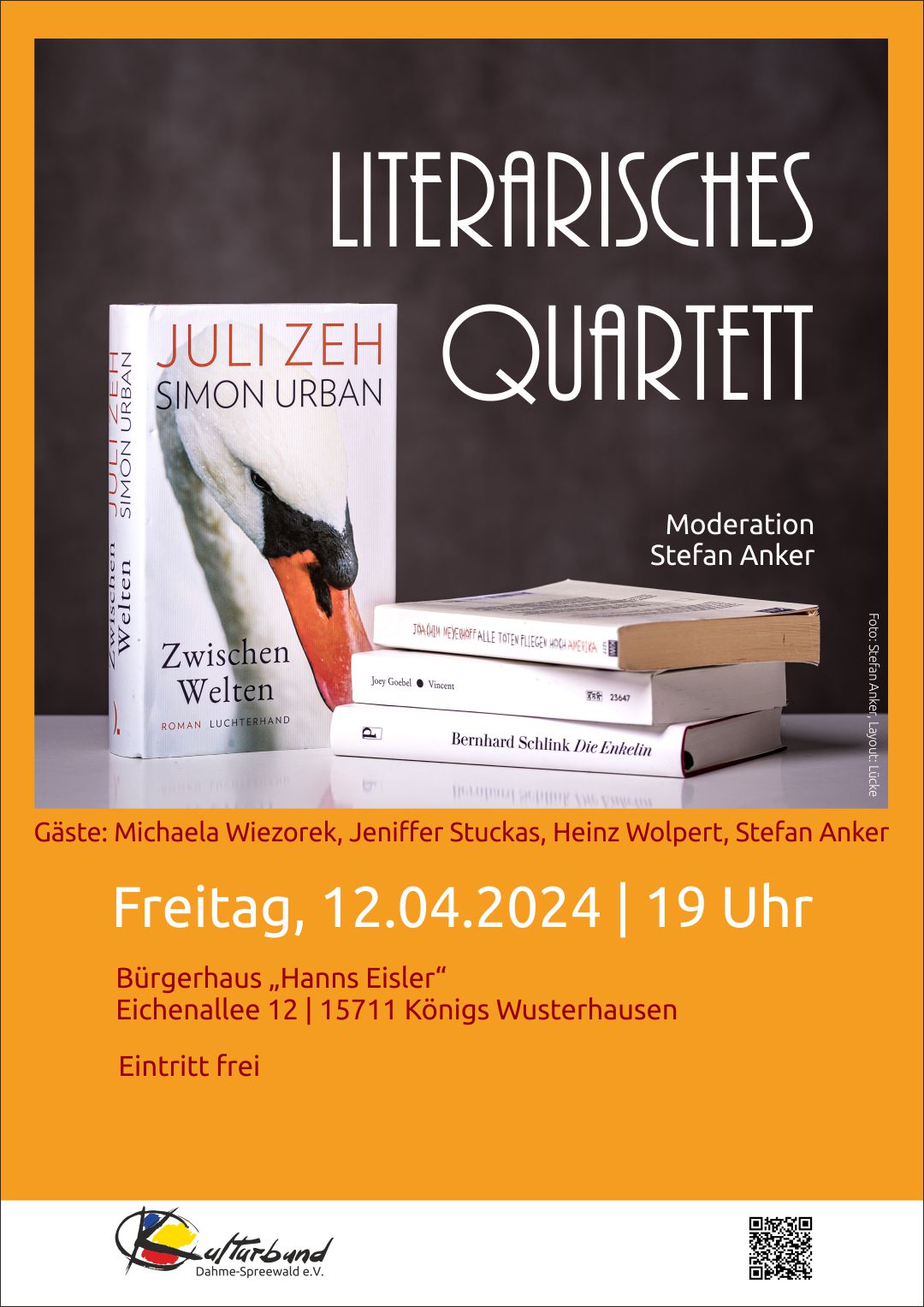 Zu sehen ist das Anküdigungsplakat zur Veranstaltung "Literarisches Quartett". Zu sehen ist das Anküdigungsplakat zur Veranstaltung "Literarisches Quartett".