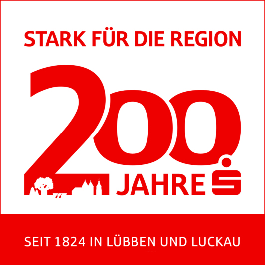 Zu sehen ist die Jubiläumsgrafik zu 200 Jahre Sparkasse in Lübben und Luckau.