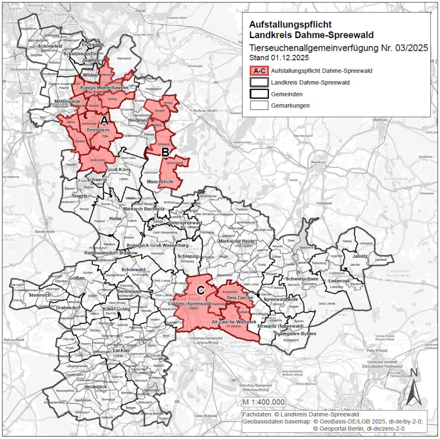 Geflügelpest 2025 Karte Restriktionszonen
