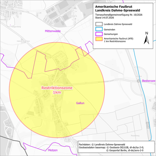 Zu sehen ist der Sperrbereich mi einem Radius von einem Kilometer.