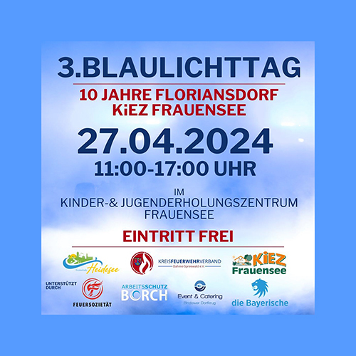 Zu sehen ist eine Karte mit Legende vom Veranstaltungsort zum 3. Blaulichttag im KiEZ Frauensee am 27. April 2024.