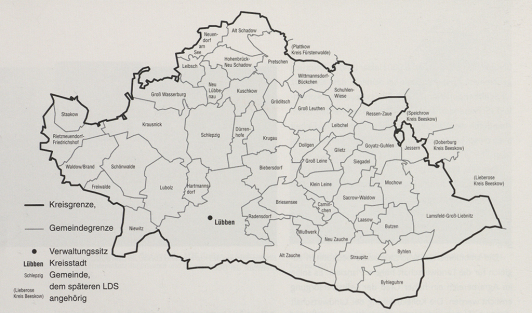Zu sehen ist der Kreis Lübben nach der Kreisgebietsreform 1952.