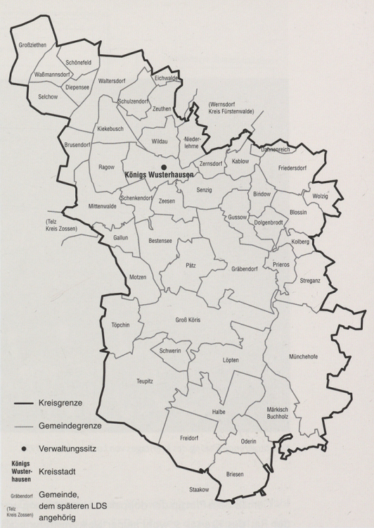 Zu sehen ist der Kreis Königs Wusterhausen nach der Kreisgebietsreform 1952.