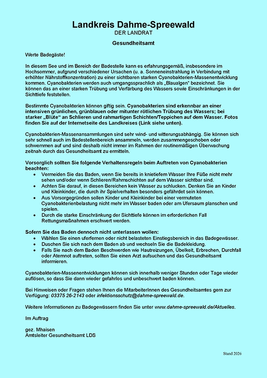 Zu sehen ist die erhöhte Aufmerksamkeit zur Bildung von Cyanobakterien (Blaualgen).