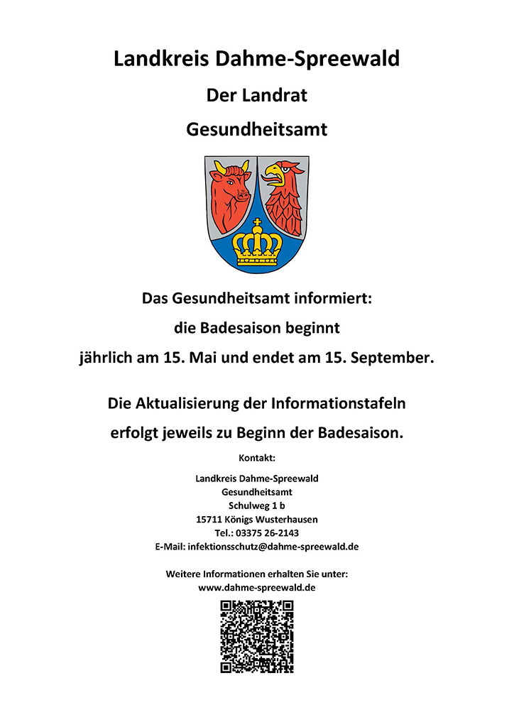 Zu sehen ist die Winterinformation zu den Badestellen.