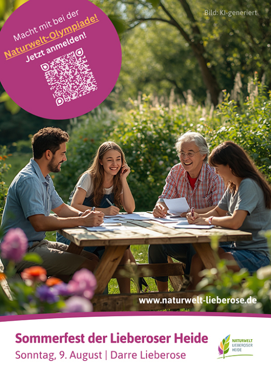 Zu sehen ist die Anmeldung zur Naturwelt-Olympiade zum Sommerfest der Lieberoser Heide.