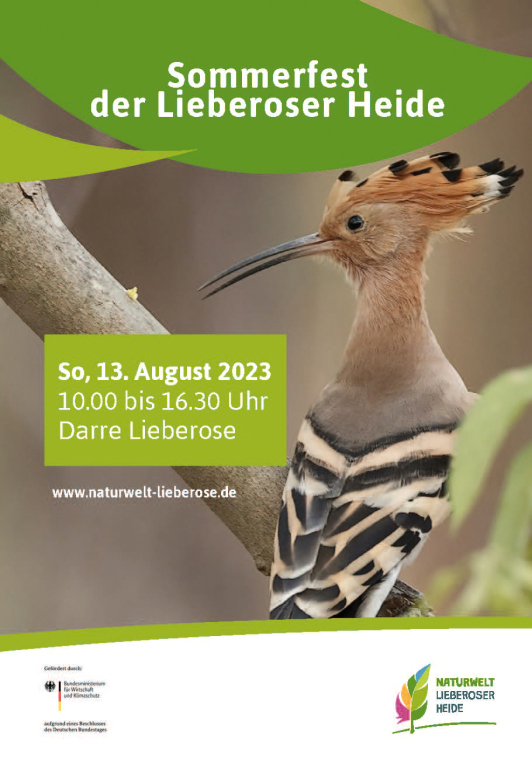 Zu sehen ist das Ankündigungsplakat zum Sommerfest der Lieberoser Heide 2023 im Landkreis Dahme-Spreewald. Zu sehen ist das Ankündigungsplakat zum Sommerfest der Lieberoser Heide 2023 im Landkreis Dahme-Spreewald.