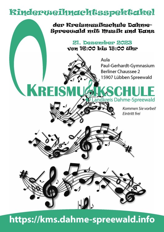 Auf dem Bild sehen Sie das Ankündigungsplakat zum Kinderweihnachtsspektakel 2023 der Kreismusikschule. Auf dem Bild sehen Sie das Ankündigungsplakat zum Kinderweihnachtsspektakel 2023 der Kreismusikschule.