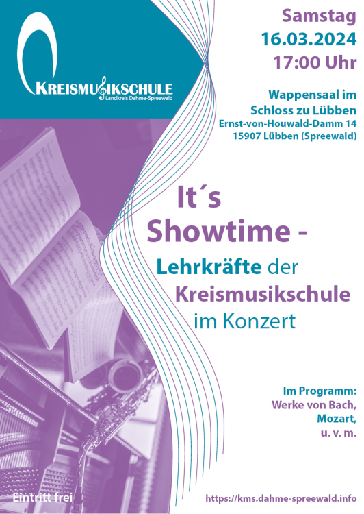 Zu sehen ist das Ankündigungsplakat zum Lehrerkonzert 2024 der Kreismusikschule Dahme-Spreewald. Zu sehen ist das Ankündigungsplakat zum Lehrerkonzert 2024 der Kreismusikschule Dahme-Spreewald.