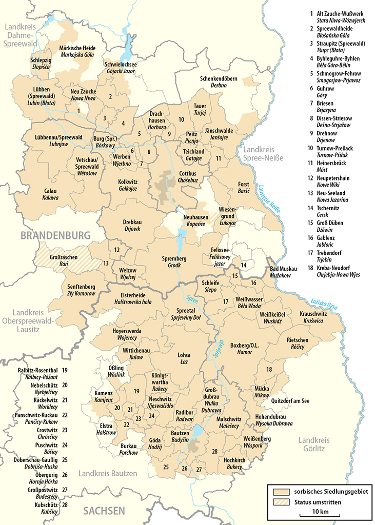 Karte der Siedlungsgebiete der Sorben/Wenden - zur vergrößerten Ansicht