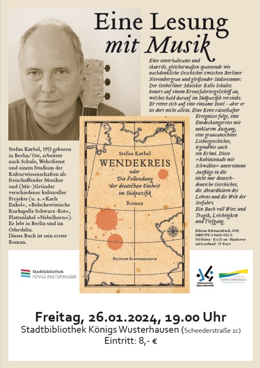 Zu sehen ist das Ankündigungsplakat zu 'Wendekreis oder die Vollendung der deutschen Einheit im Südpazifik'. Zu sehen ist das Ankündigungsplakat zu 'Wendekreis oder die Vollendung der deutschen Einheit im Südpazifik'.